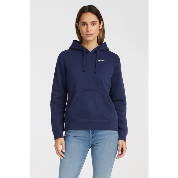 Nike Women’s Navy Blue Pullover Hoodie Size M Swoosh Logo Fleece Sweatshirt - Picture 1 of 8